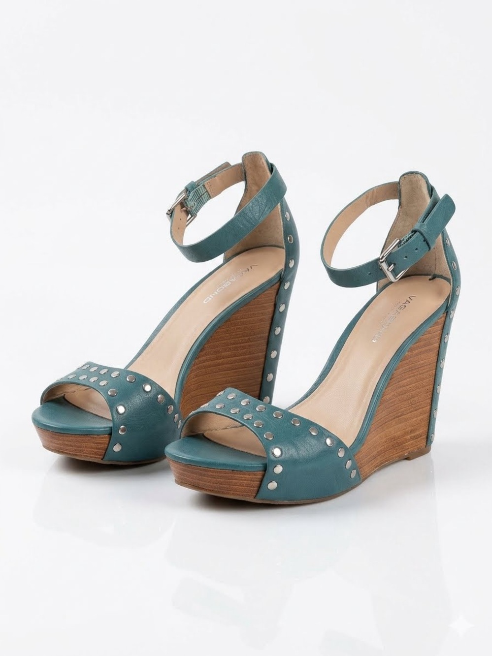 Via Spiga Turquoise Silver Studded Wedge Sandals Size 7M